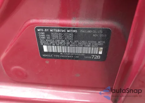 2015 Mitsubishi Mirage Rf z USA, uszkodzony, nr VIN ML32A4HJ6FH059285